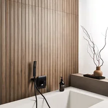 Online Designer Bathroom Nobu Ribbon Roble Brown 24x48 Wood Look Matte Fluted Porcelain Tile
