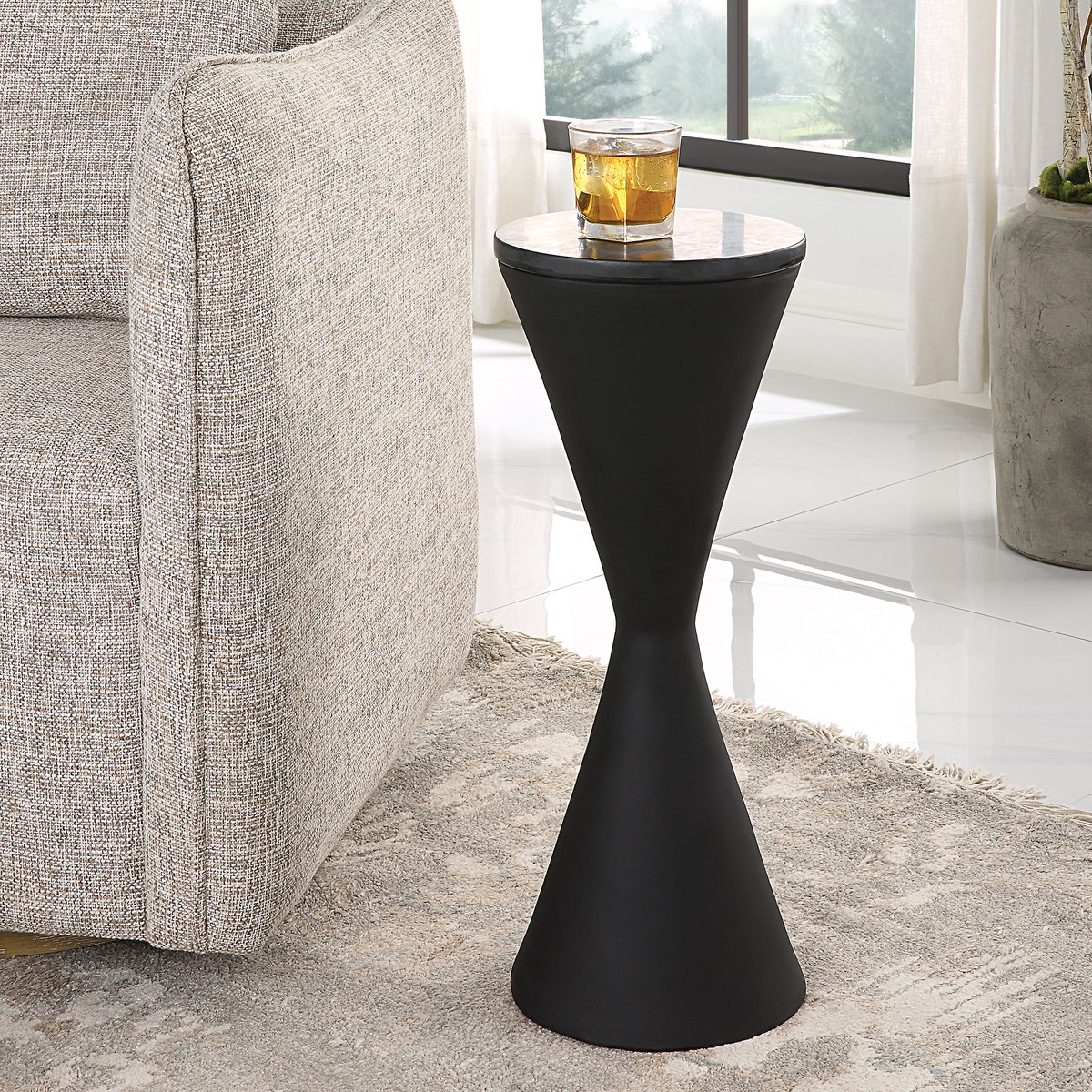 Time's Up Hourglass Shaped Drink Table, Side & End Table by Uttermost, 9" width x 24.25" height x 9" depth View 2