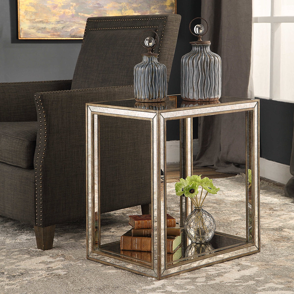 Julie Mirrored End Table, Side & End Table by Uttermost, 22" width x 24" height x 16" depth View 5