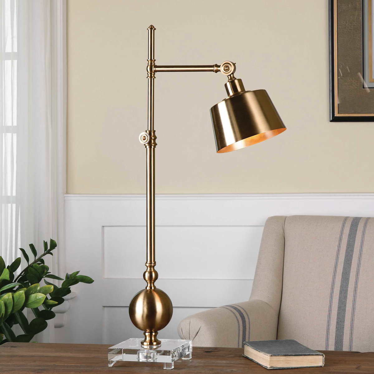 Laton Brushed Brass Task Lamp, by Uttermost, 20" width x 34" height x 7" depth View 2