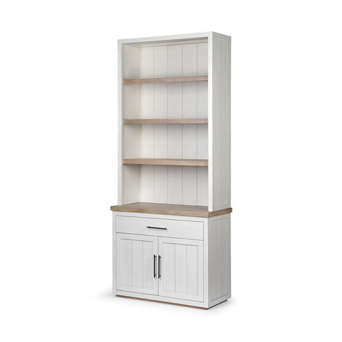 Fairview I  White and Medium Brown Wood Three Shelf Shelving Unit