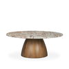 Allyson Round Brown Pedestal with Pink Marble Top Coffee Table, by Mercana, 42" length x 42" width x 16" height thumbnail 1