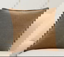Online Designer Bedroom Pieced Suede Pillow & Down Feather Insert Bundle, 20" x 20", Camel