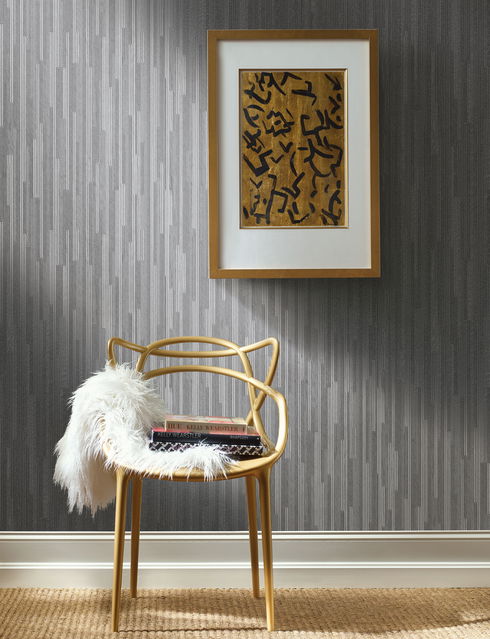 Vertical Plumb Charcoal Metallic Wallpaper