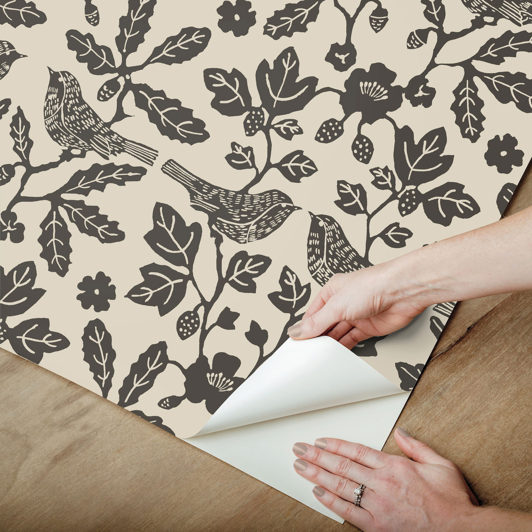 Sparrow & Oak Linen & Charcoal Peel & Stick Wallpaper large image 