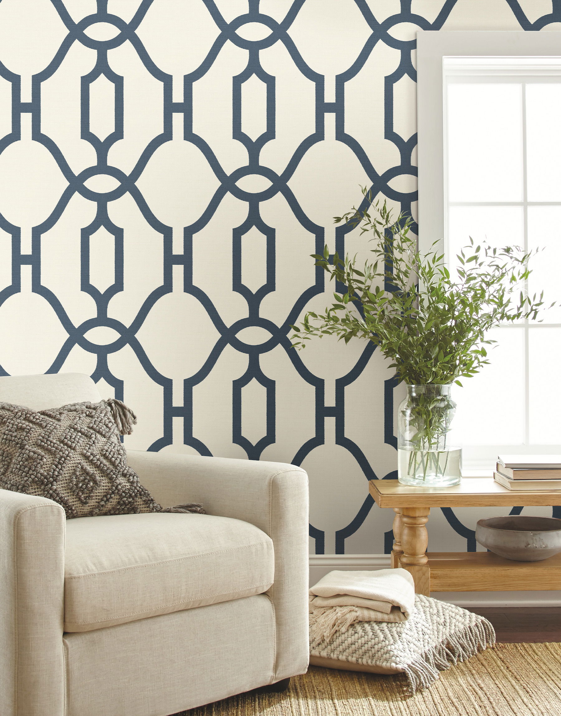 Woven Trellis Federal Blue Wallpaper, by York Wall, 33' length x 1'8.5" width x 0.02" depth View 3