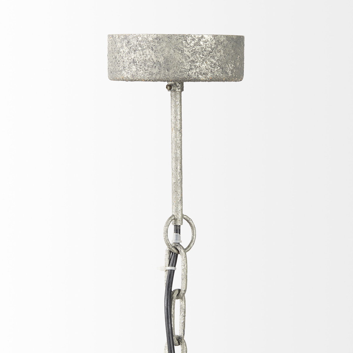 Phillum (29'x37') Silver Metal Chassis and White Wood Beaded Six Bulb Chandelier, by Mercana, 29" length x 29" width x 37" height View 5