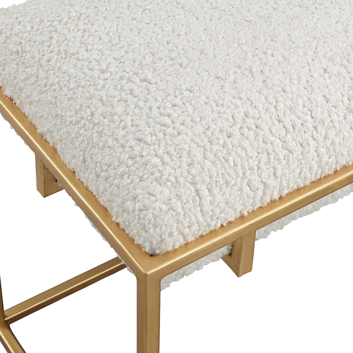 Paradox Small Gold & White Shearling Bench, Benche by Uttermost, 23.5" width x 20.75" height x 15.75" depth View 7