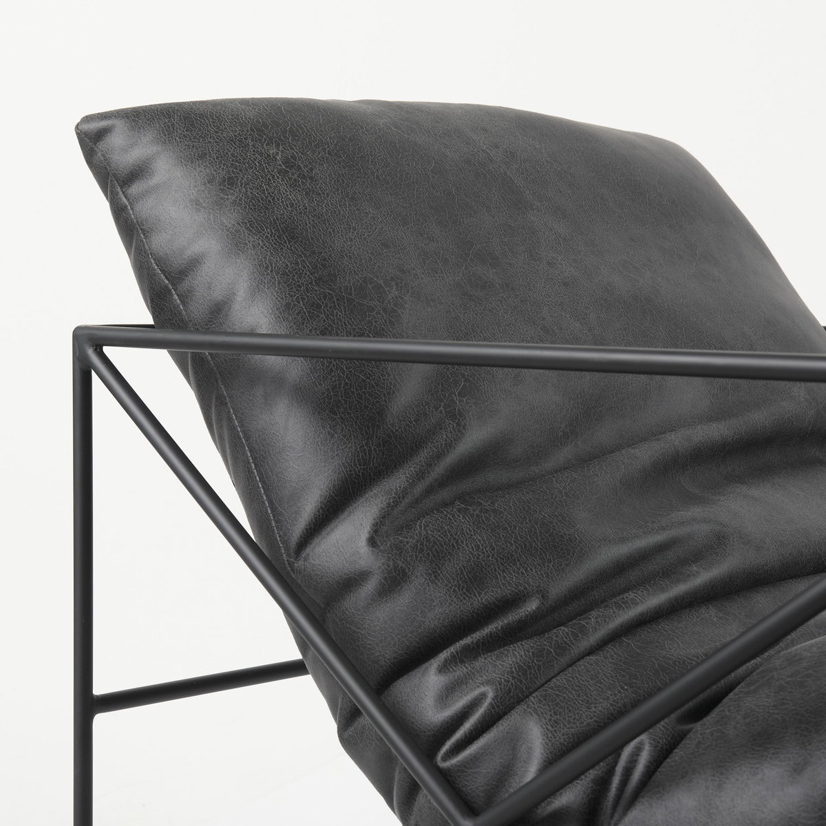 Leonidas 28.5L x 29.5W x 34.0H  Black Faux Leather Seat with Black Metal Frame Accent Chair, by Mercana, 29.53" length x 28.35" width x 35.43" height View 11