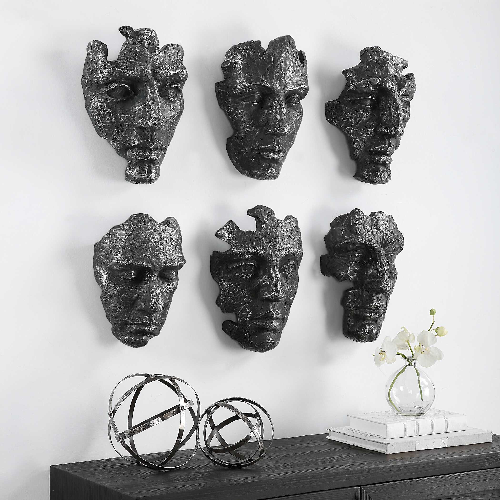 Self-Portrait Metallic Wall Decor Set/6, Sculptural Wall Art by Uttermost, 9.62" width x 14" height x 5.12" depth View 4