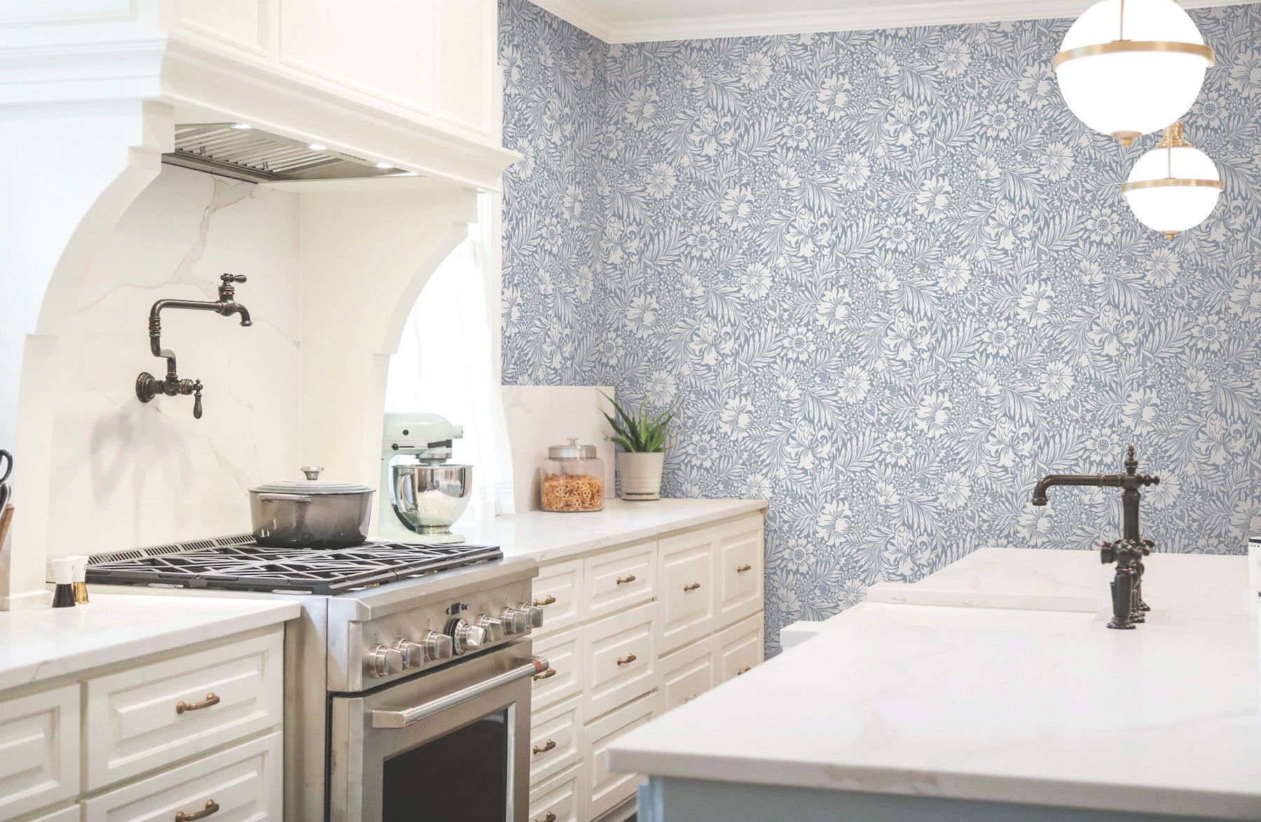 Modern Acanthus Wedgewood Blue Peel & Stick Wallpaper large image 