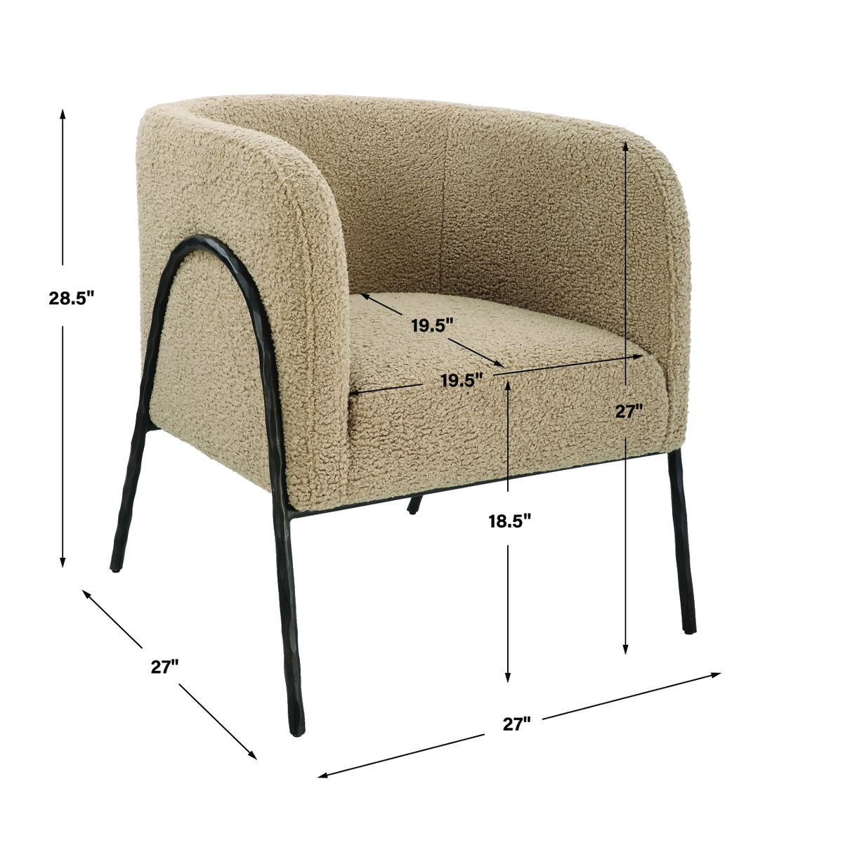 Jacobsen Tan Shearling Barrel Chair, Accent Chair by Uttermost, 28" width x 29" height x 27" depth View 3