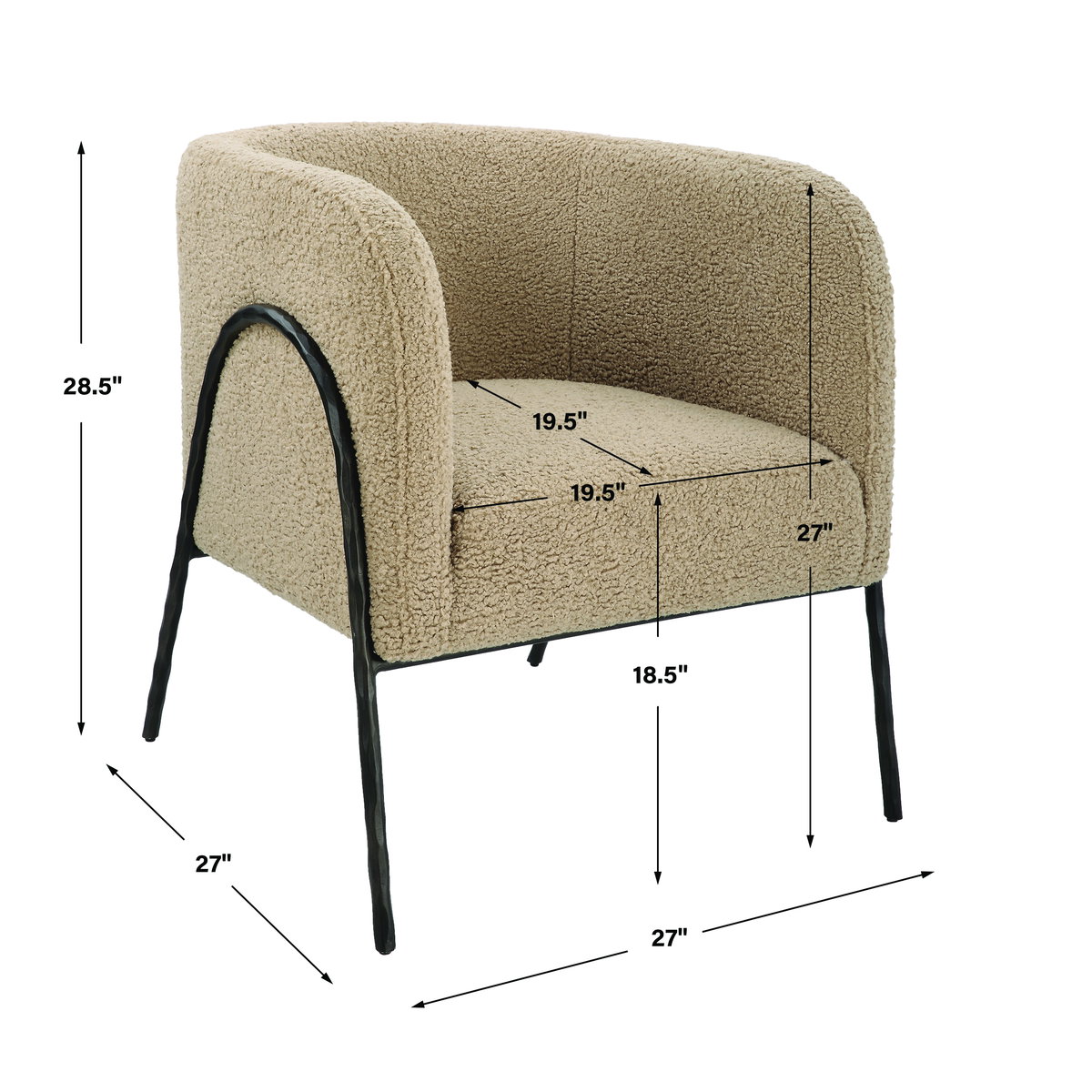 Jacobsen Tan Shearling Barrel Chair, Furniture by Uttermost, 28" width x 29" height x 27" depth View 3