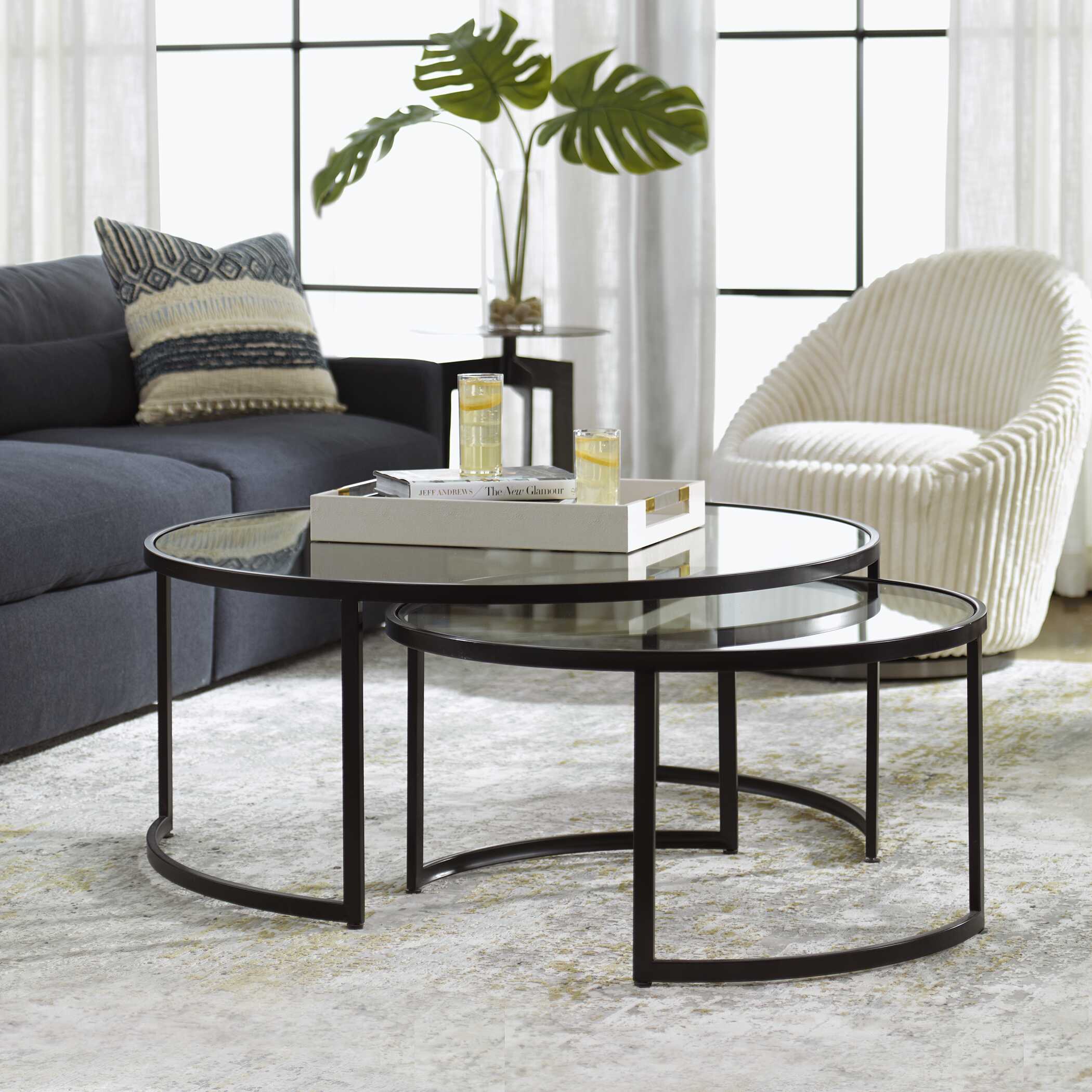 Rhea Black Nesting Coffee Tables Set/2, Furniture by Uttermost, 42" width x 18" height x 42" depth View 2