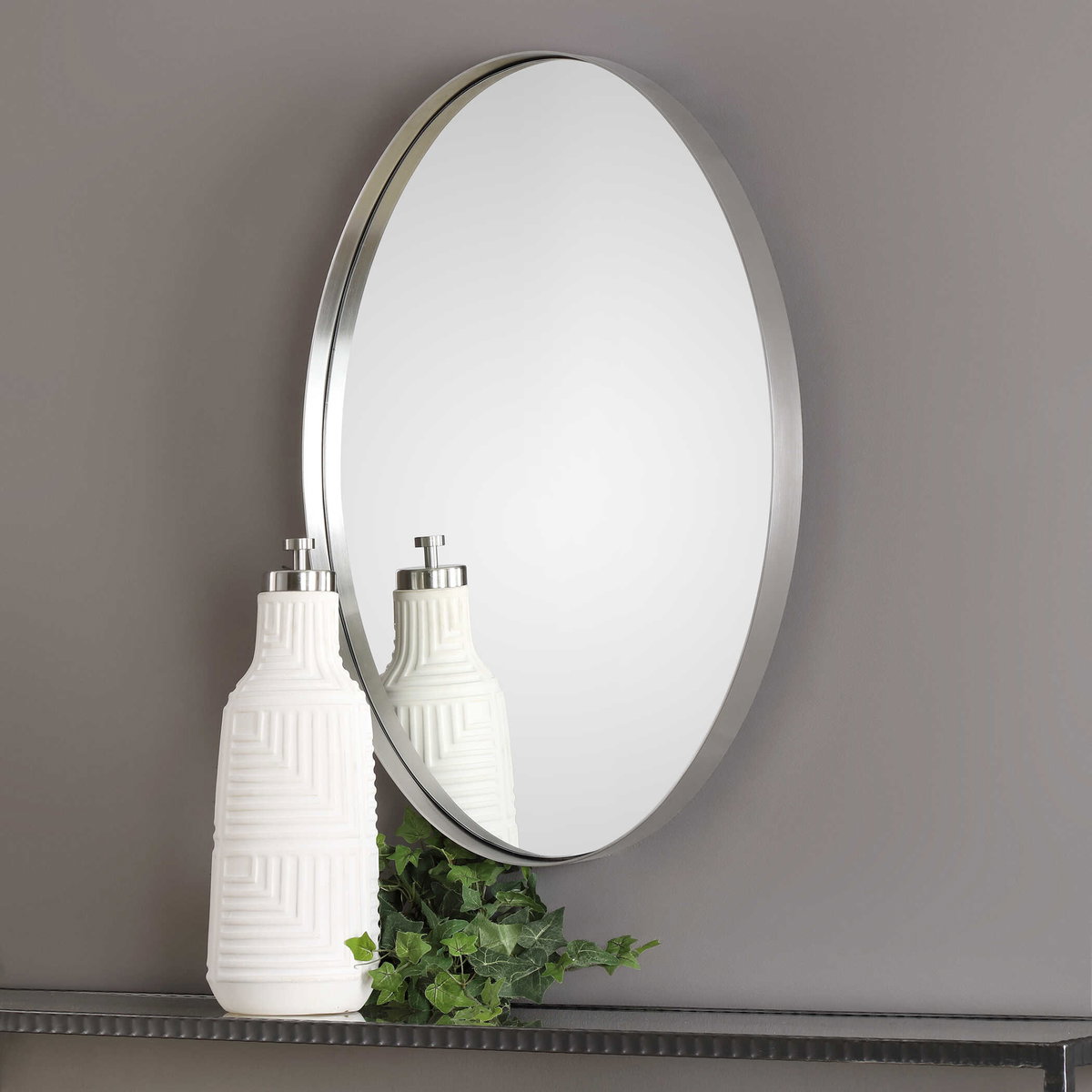 Pursley Brushed Nickel Oval Mirror, by Uttermost, 20" width x 30" height x 2.25" depth View 5