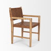 Shane Curved Back Dining Arm Chair | Woven Brown Leather with Brown Wood, Dining Chair by Mercana, 21" length x 21.5" width x 33.25" height thumbnail 9