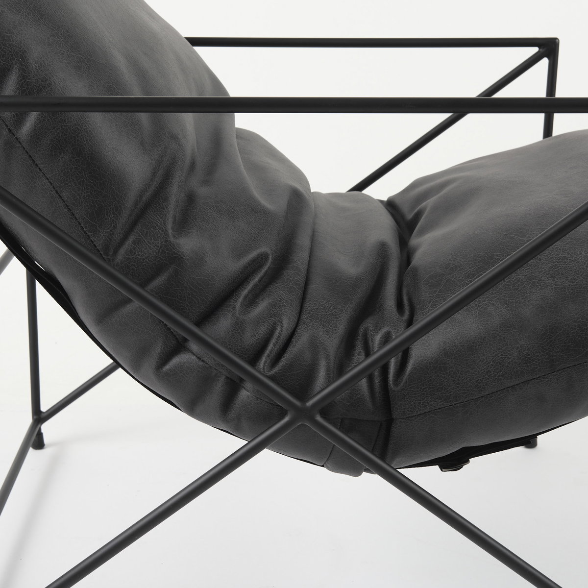 Leonidas 28.5L x 29.5W x 34.0H  Black Faux Leather Seat with Black Metal Frame Accent Chair, by Mercana, 29.53" length x 28.35" width x 35.43" height View 12