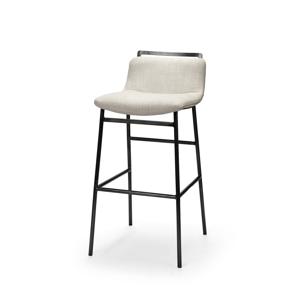 Kavalan Low Back 24.25in Seat Counter Stool | Beige Fabric with Metal, Counter & Bar Stool by Mercana, 17.72" length x 20.87" width x 33.46" height View 1