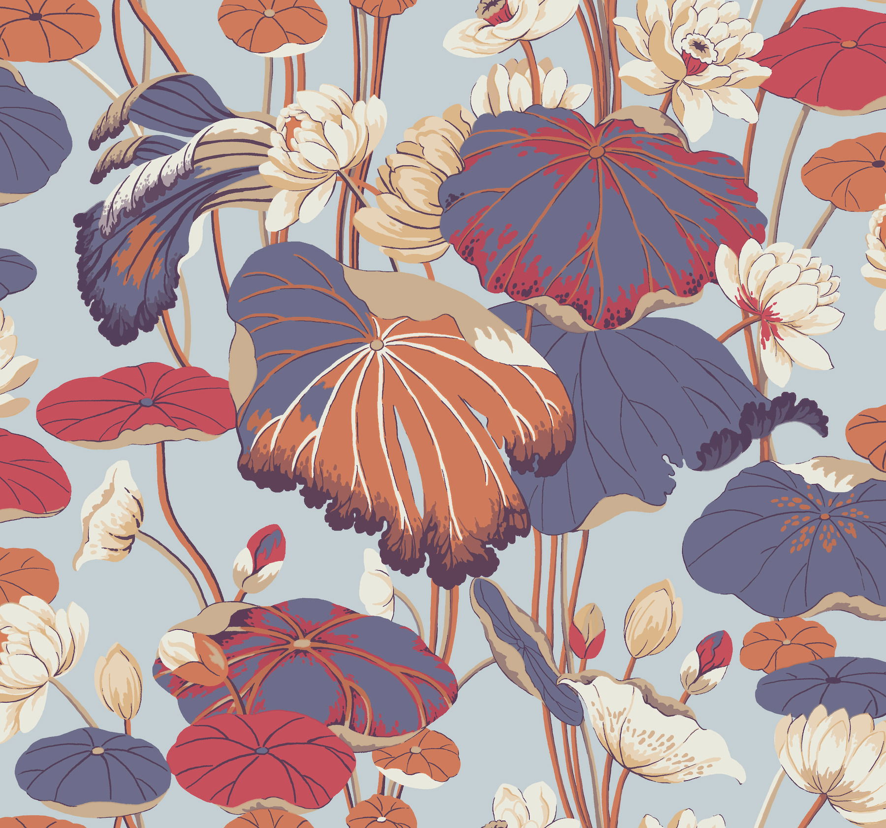 Lotus Pond Purple & Pink Wallpaper large image 
