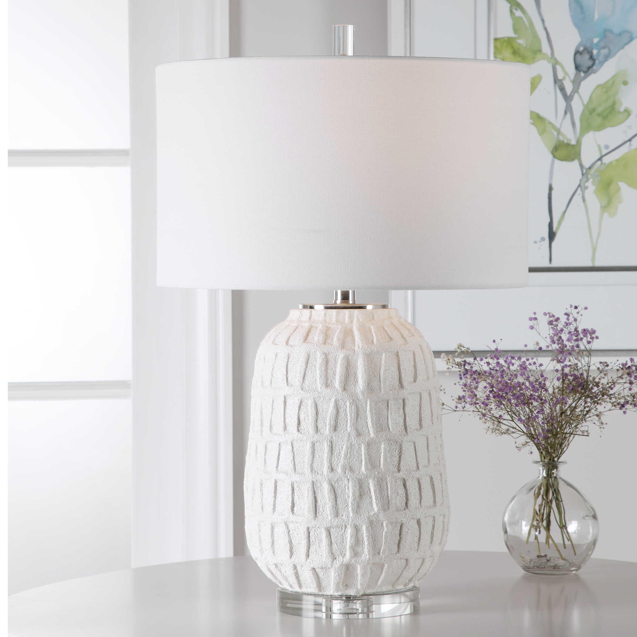 Caelina Textured White Table Lamp, by Uttermost, 17" width x 26.5" height x 17" depth View 9