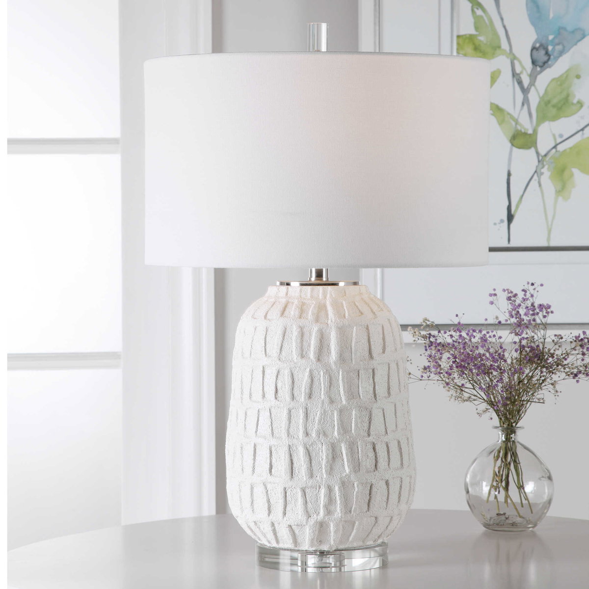 Caelina Textured White Table Lamp, by Uttermost, 17" width x 26.5" height x 17" depth View 9