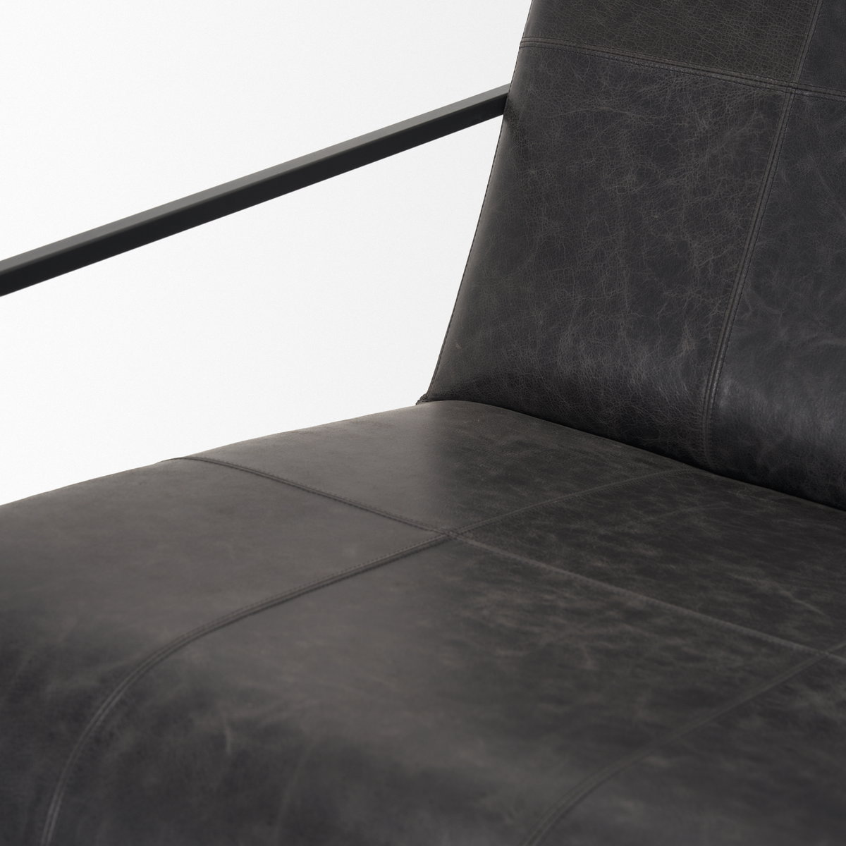 Stratton Gunmetal with Genuine Aged Black Leather Upholstered Accent Chair, by Mercana, 27.25" length x 36.5" width x 29.5" height View 11