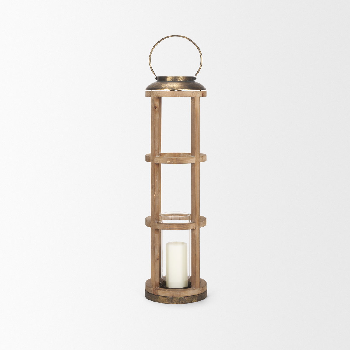 Andy I Large Natural Wood Cylindrical Lantern, Lighting by Mercana, 8.27" length x 8.27" width x 34.84" height View 3