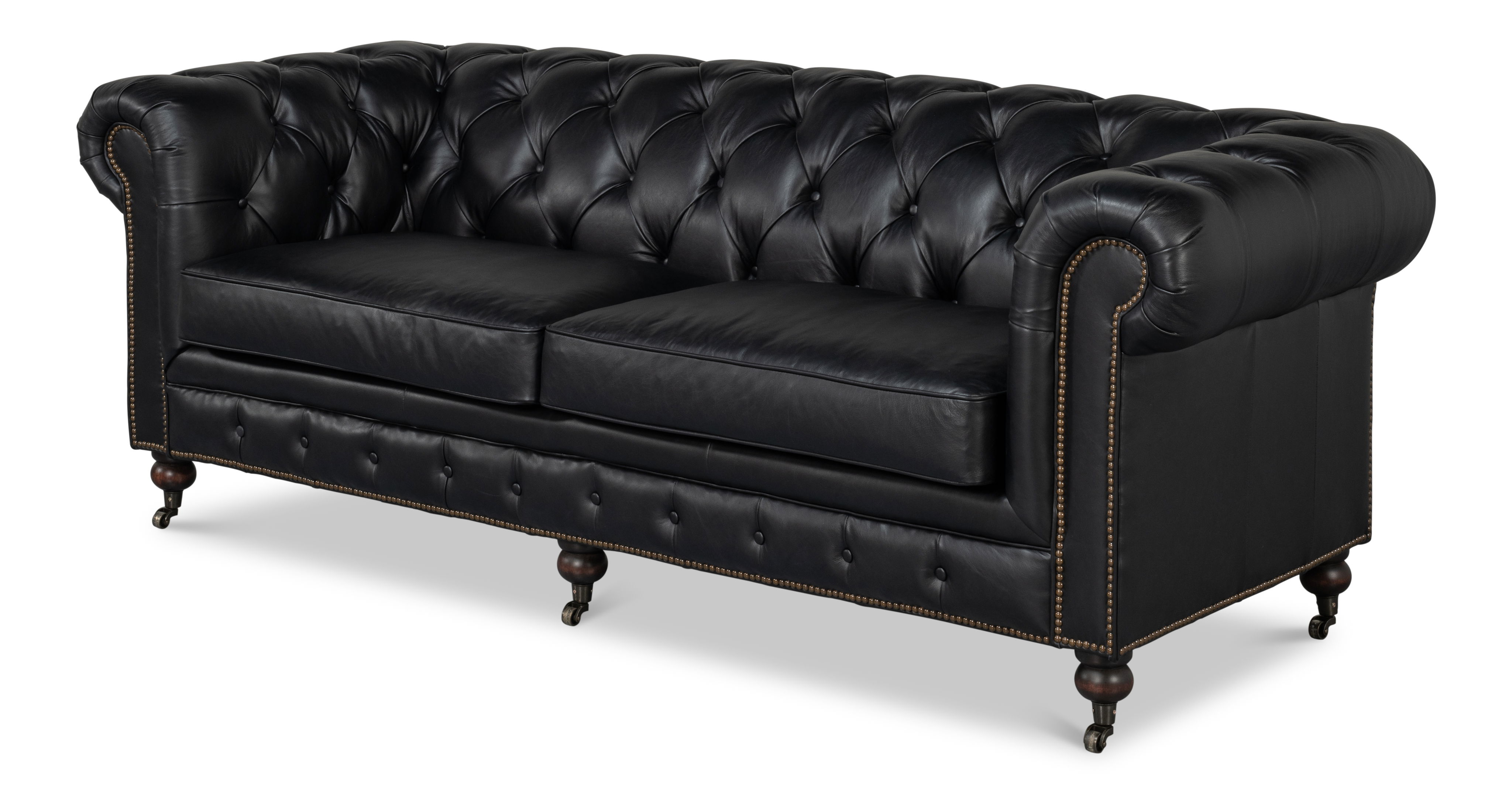 Castered Chesterfield Sofa,Onyx Black, Sofas & Sectional by Sarreid, 89" length x 38" width x 32" height View 9