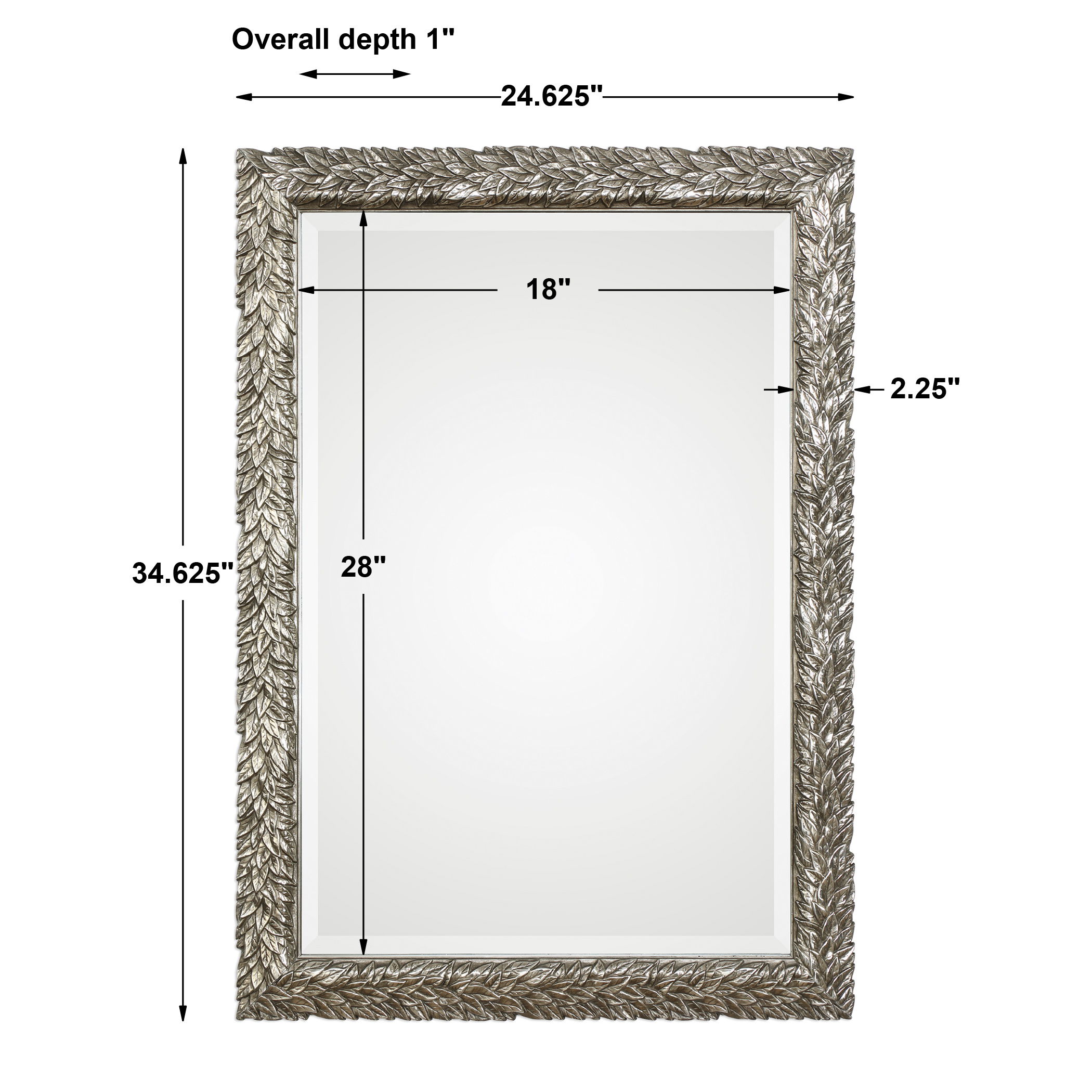 Evelina Silver Leaves Mirror, by Uttermost, 24.62" width x 34.62" height x 1" depth View 3
