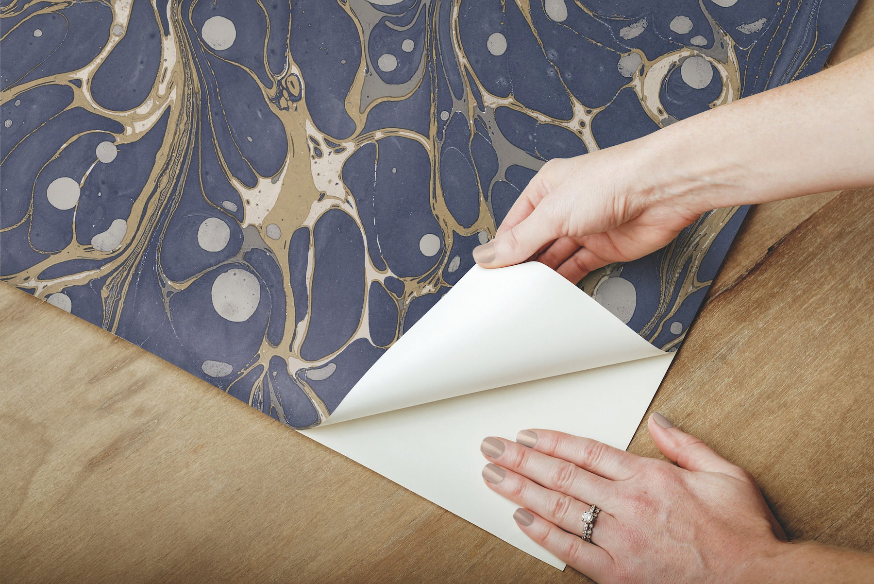 Marbled Endpaper Navy Peel & Stick Wallpaper large image 