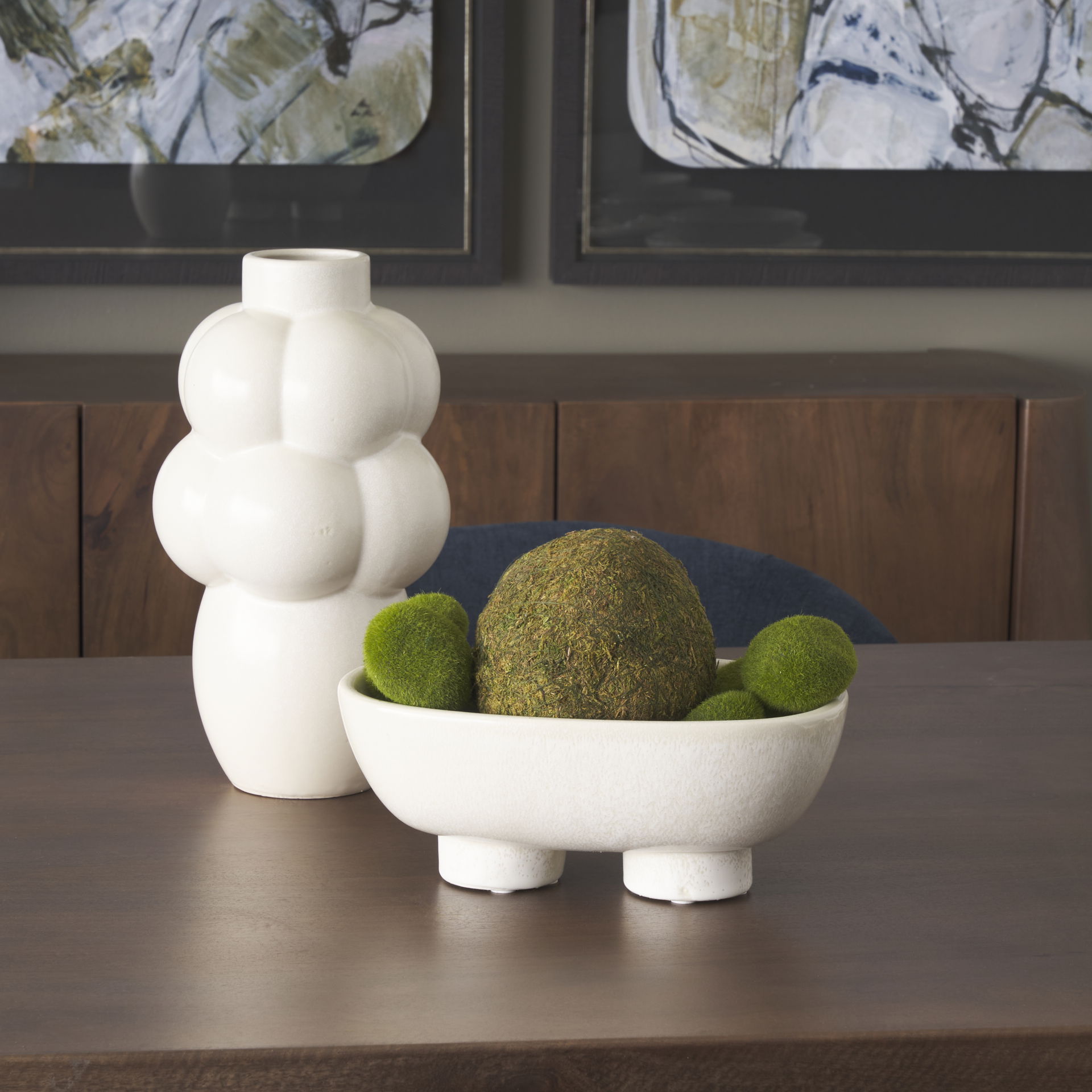 Tyren Cream Glazed Decorative Oblong Ceramic Bowl large image 