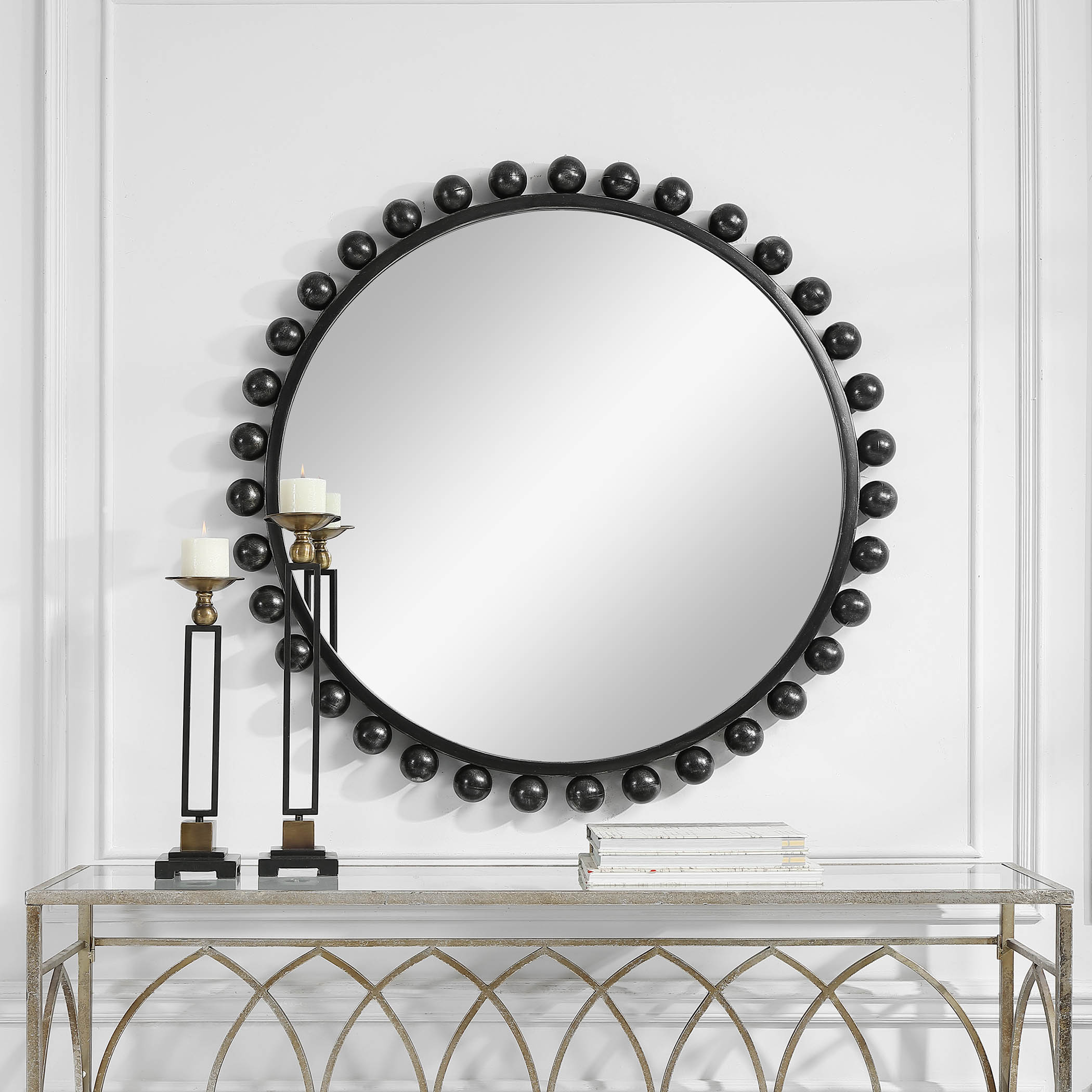 Cyra Black Round Mirror large image 