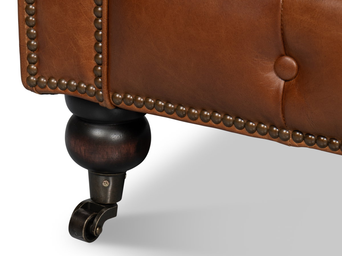 Castered Chesterfield Sofa, by Sarreid, 3'2" length x 7'5" width x 2'8" height View 4