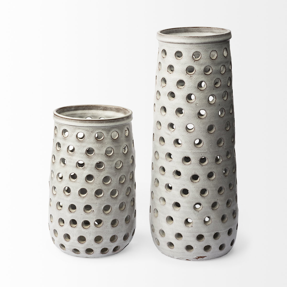 Canasta Small Rustic White Ceramic Cylindrical Vase, by Mercana, 7.5" length x 7.5" width x 11.5" height View 3