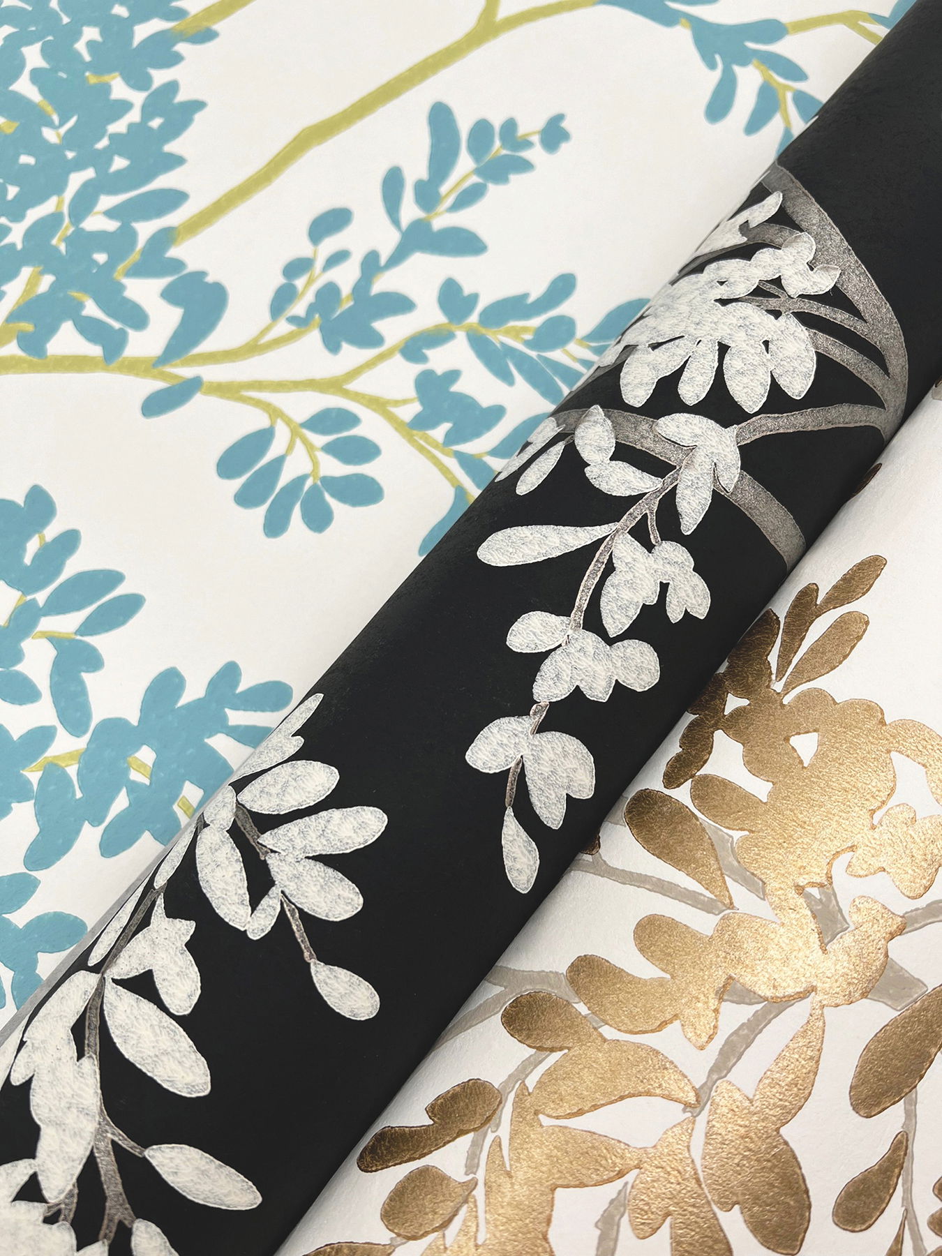 Lunaria Silhouette White & Aqua Wallpaper large image 