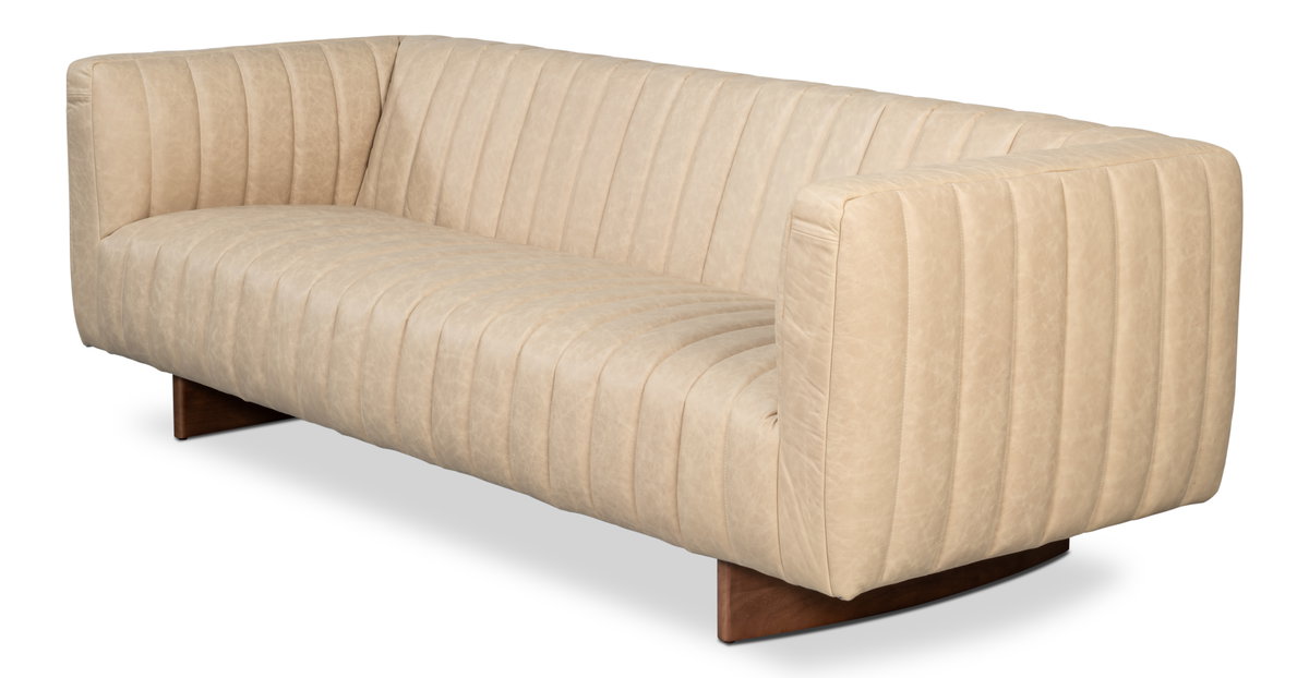 Denys Leather Sofa  Cappuccino White, by Sarreid, 2'11" length x 7'1" width x 2'4" height View 8