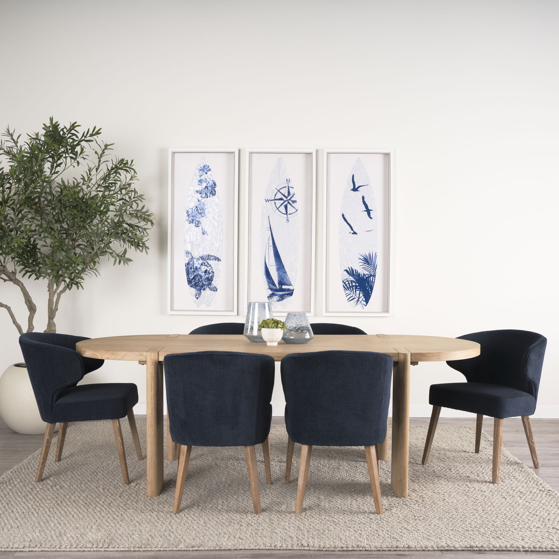 Sohan Light Brown Wood Oval Dining Table, by Mercana, 91" length x 38" width x 30" height View 4