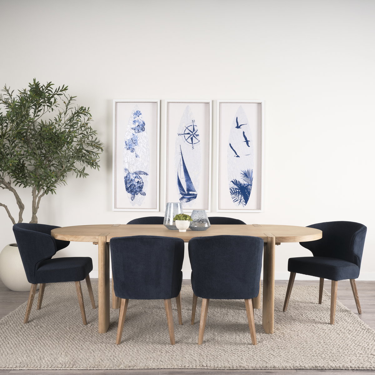 Sohan Light Brown Wood Oval Dining Table, by Mercana, 91" length x 38" width x 30" height View 4