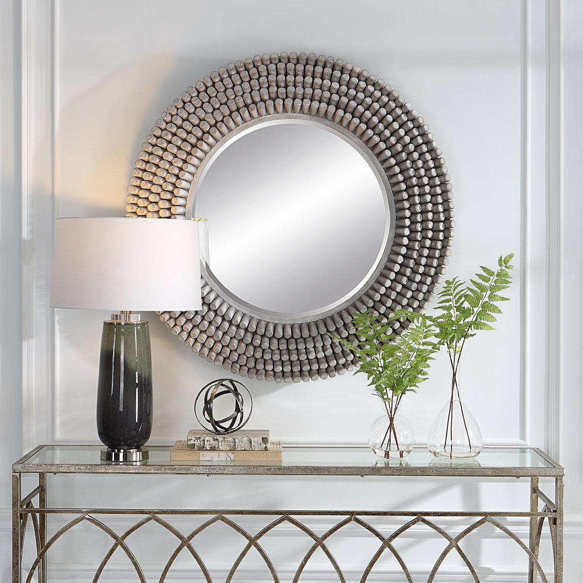PORTSIDE ROUND MIRROR, GRAY, by Uttermost, 39.75" width x 39.75" height x 3" depth View 2