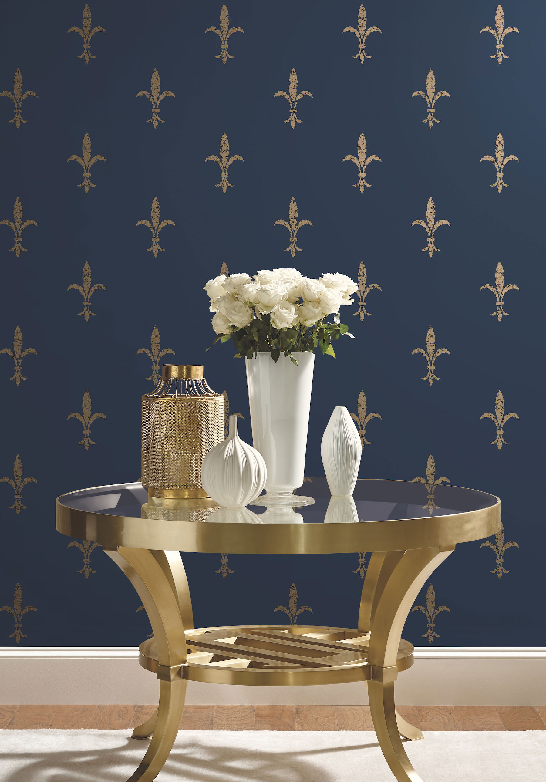 Fleur De Lis Navy & Gold Wallpaper, by York Wall, 27' length x 2'3" width x 0.02" depth View 2