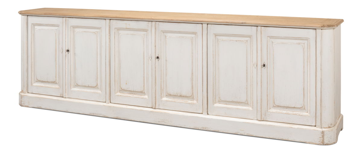 Antique Whitewash Sideboard  6 Door, by Sarreid, 1'8" length x 9'11" width x 3' height View 1