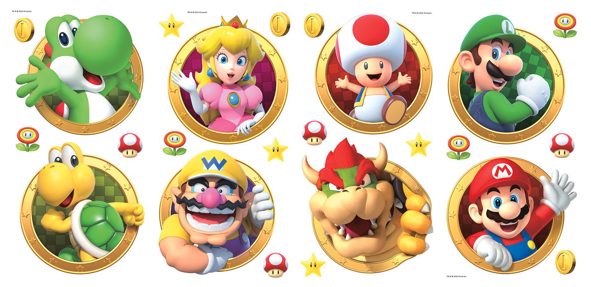 Super Mario Character Wall Decals, by York Wall, 1'4.8" length x 9" width x 1.26" depth