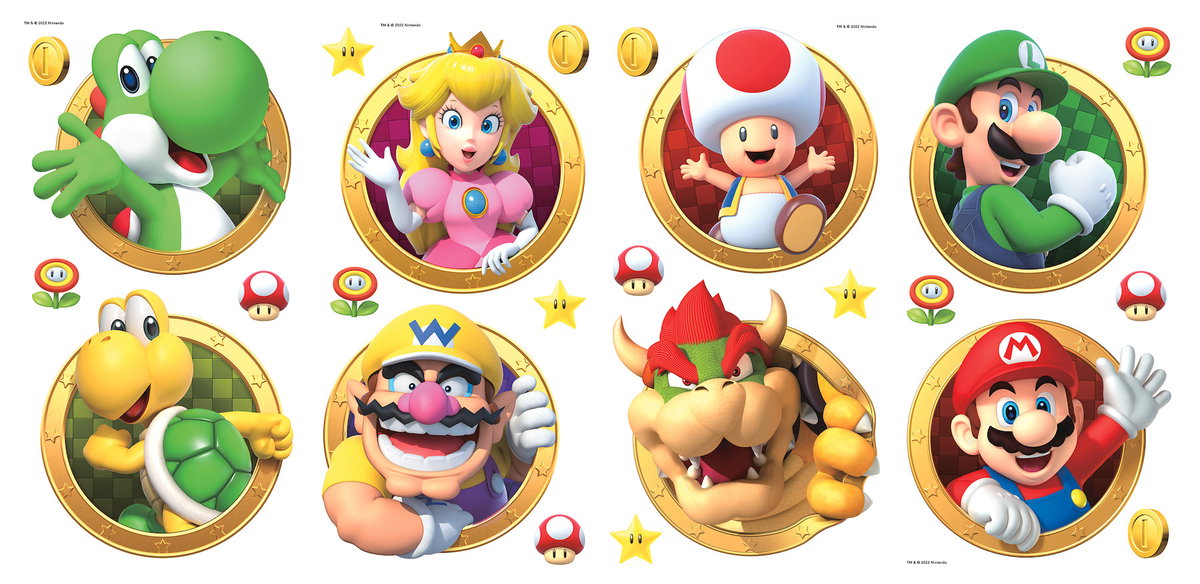 Super Mario Character Wall Decals, by York Wall, 1'4.8" length x 9" width x 1.26" depth