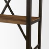 Brodie VII 32L x 22W x 94H Brown Wood Gun-Metal Bracing Four Shelf Shelving Unit, Shelving & Bookcase by Mercana, 31.5" length x 21.5" width x 94" height thumbnail 13