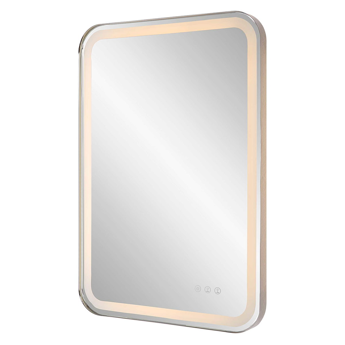 Crofton Lighted Nickel Vanity Mirror, by Uttermost, 1'10.25" width x 2'8.25" height x 2.12" depth View 6