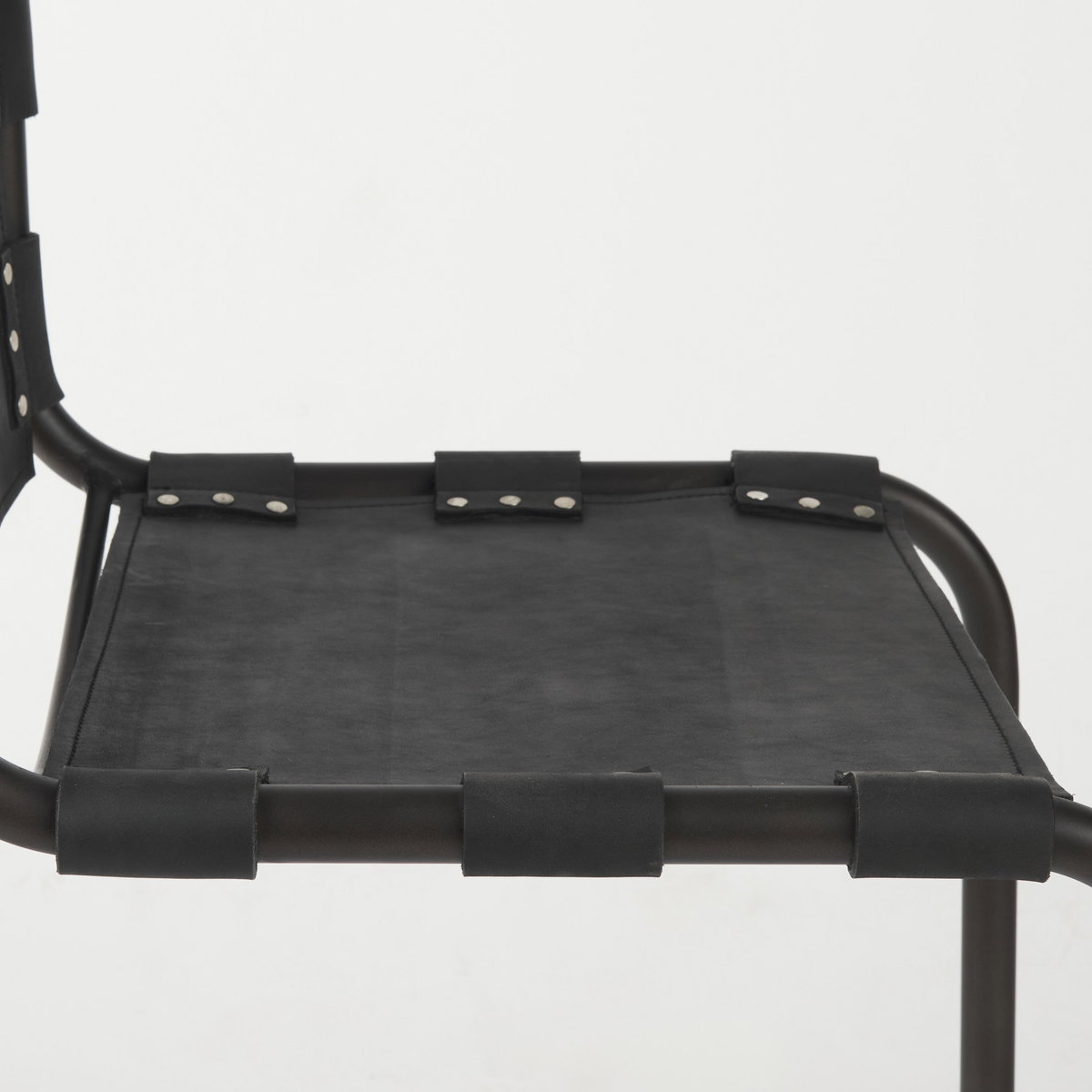 Berbick Open Back Dining Side Chair | Black Leather with Iron, Dining Chair by Mercana, 20.5" length x 24" width x 33" height View 12