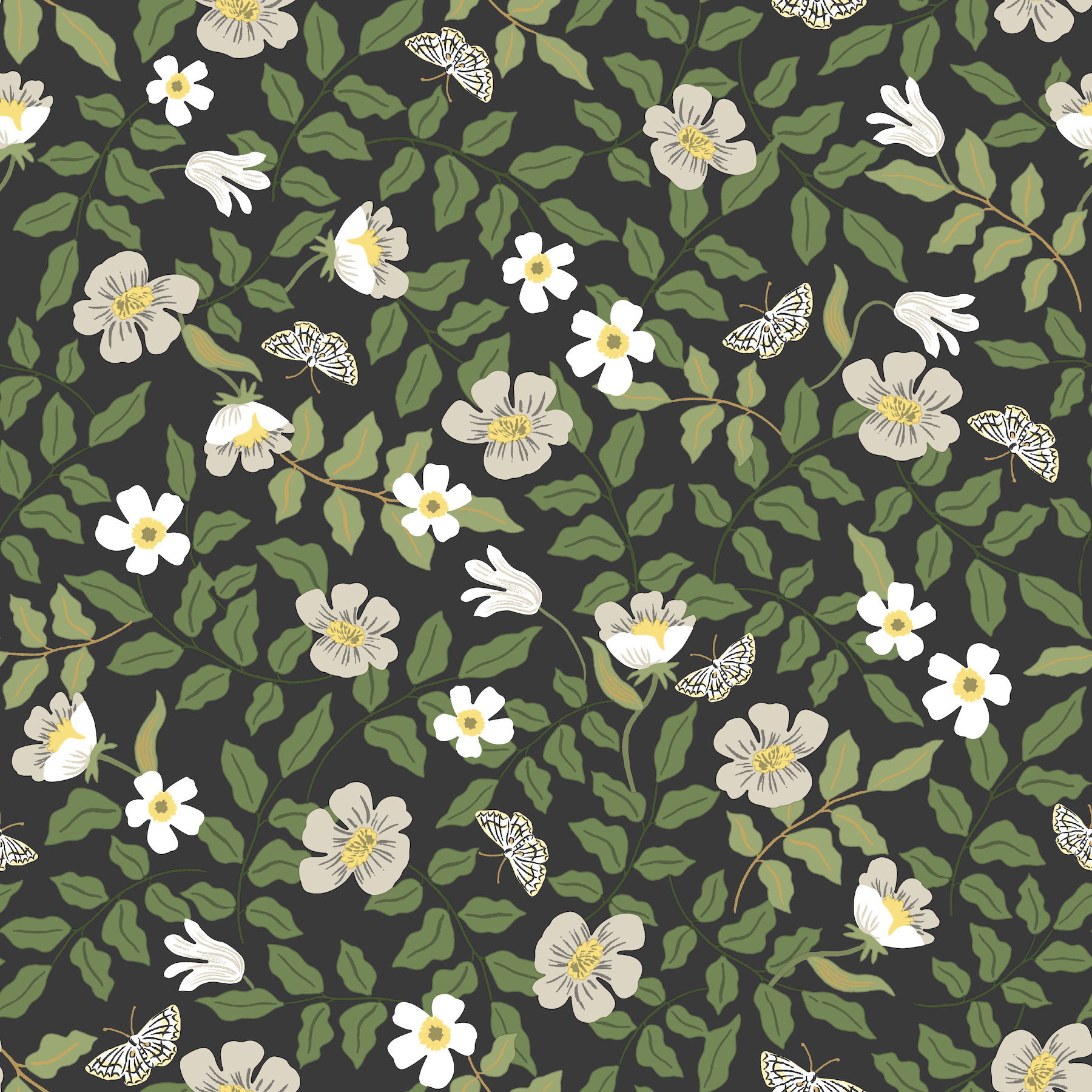 Primrose Off White & Black Peel & Stick Wallpaper large image 