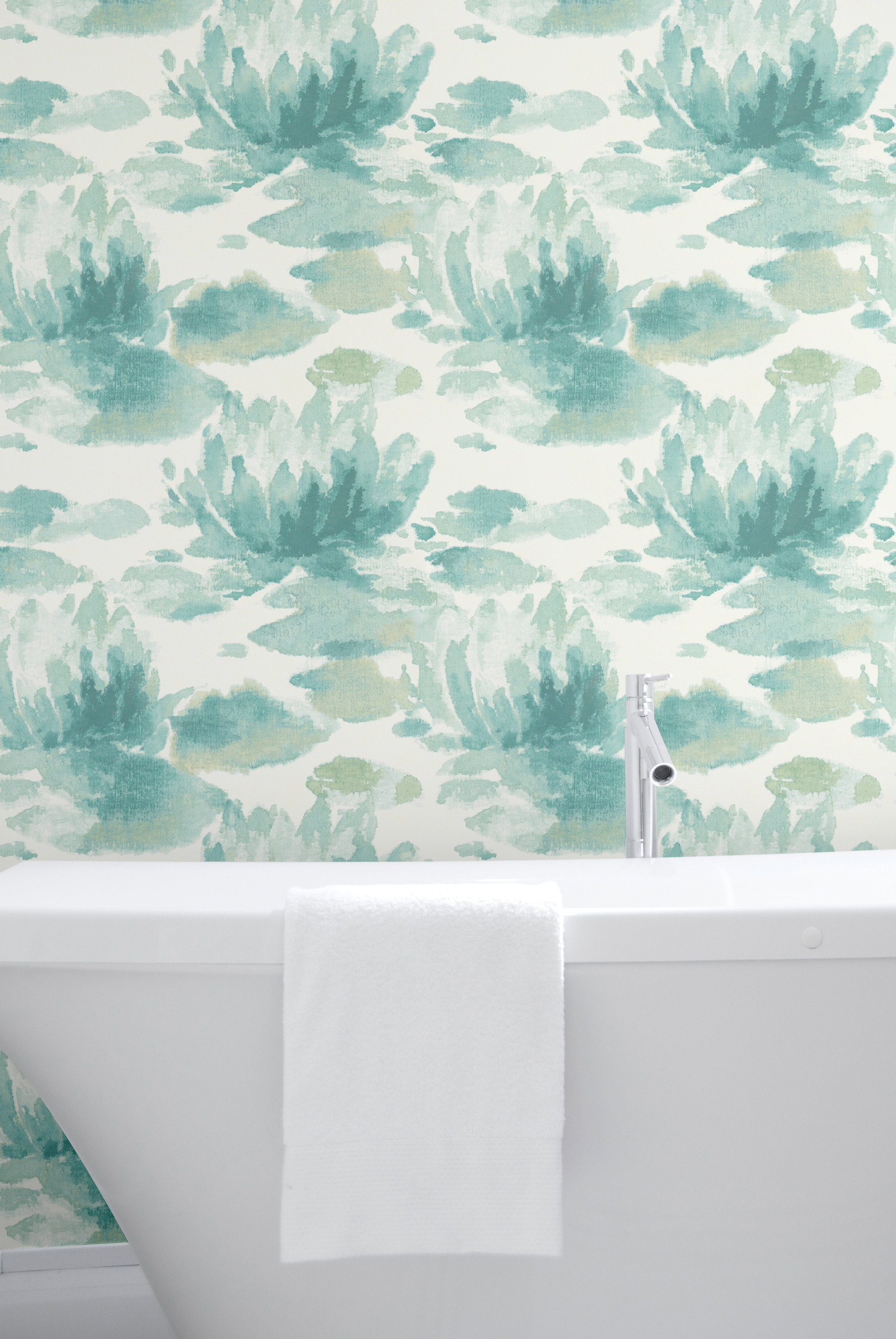 Water Lily Blue Wallpaper, by York Wall, 27' length x 2'3" width x 0.02" depth View 3