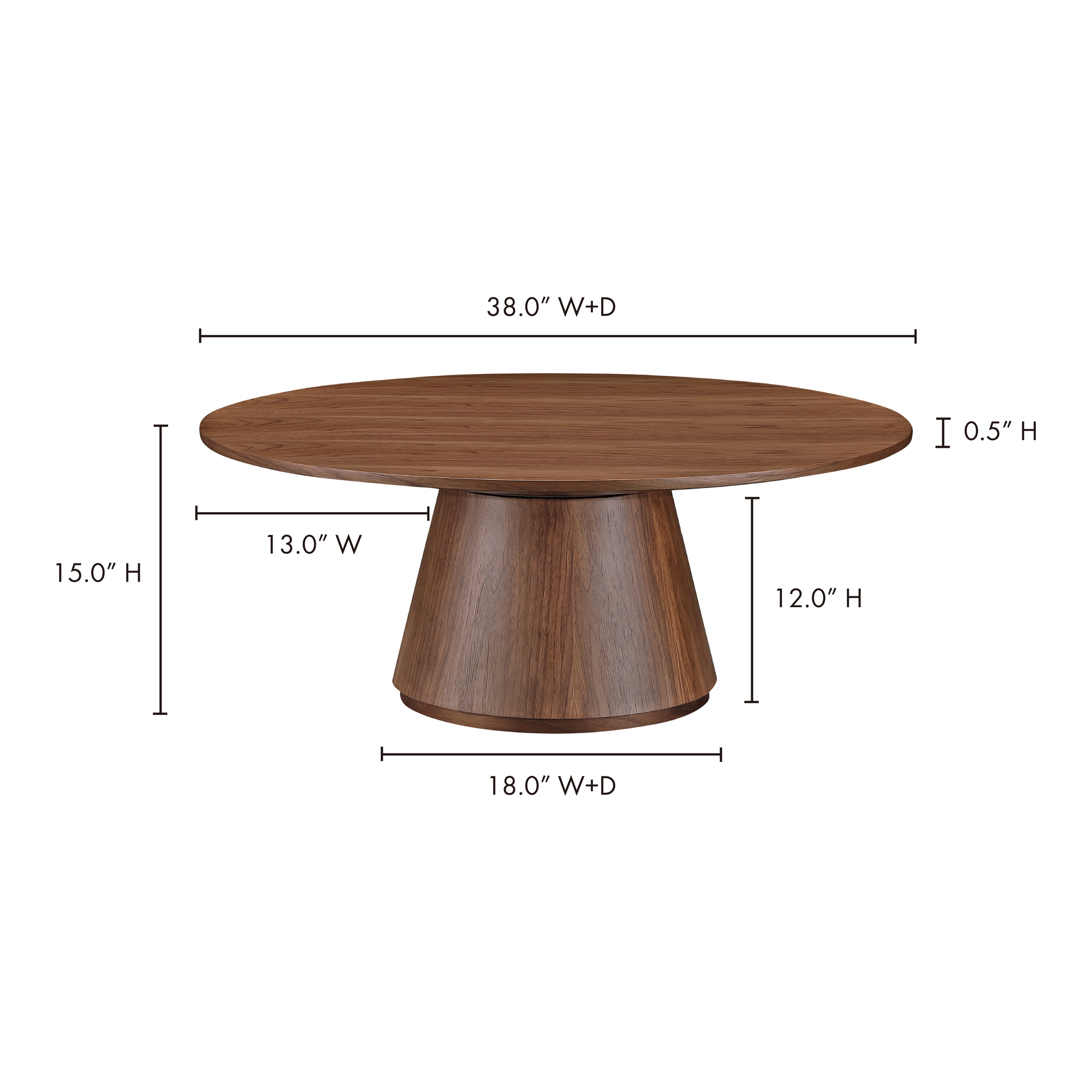 Otago Coffee Table Walnut Brown, by Moe's Home, 38" width x 15" height x 38" depth View 8