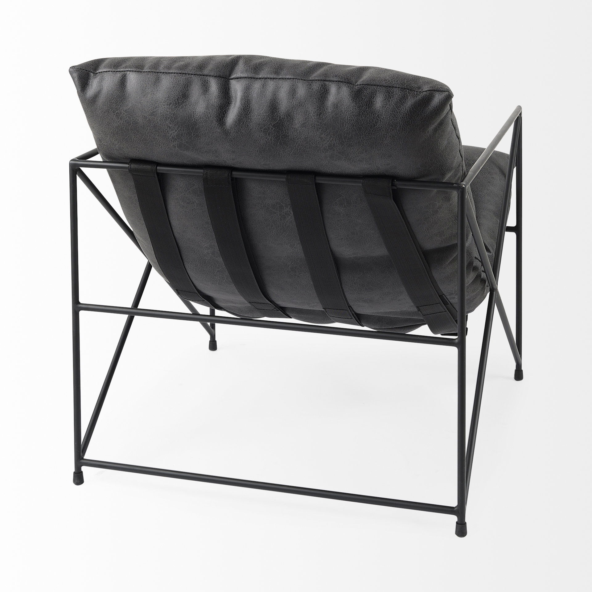 Leonidas 28.5L x 29.5W x 34.0H  Black Faux Leather Seat with Black Metal Frame Accent Chair large image 